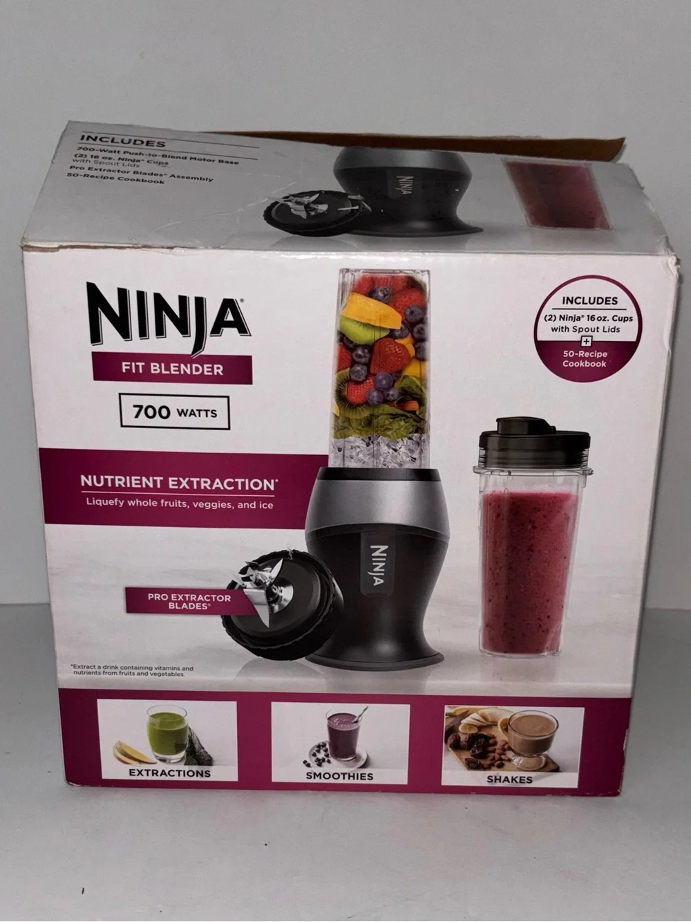 Ninja Fit Single Serve Blender w/ 16oz Smoothie & Juicing Cups New Open Box 700w